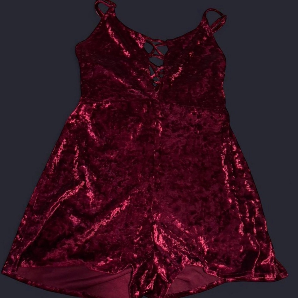 Burgundy velvet romper women size: XS
